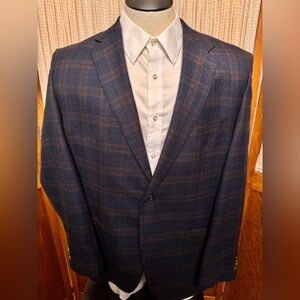 Beautiful Hugo Boss Jansen 8 Sport Coat 48R - Navy & Brown Plaid